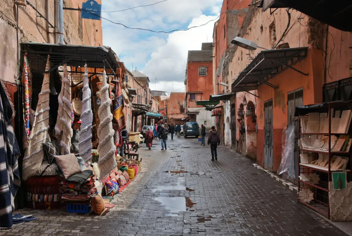 Colorful brass lamps hanging in the Marrakech souks