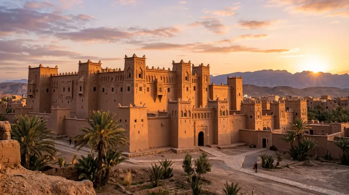 Ouarzazate kasbah architecture at sunset